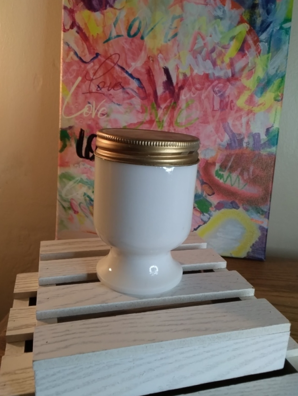Vintage White Ceramic Jar with Gold Screw-Top Lid
